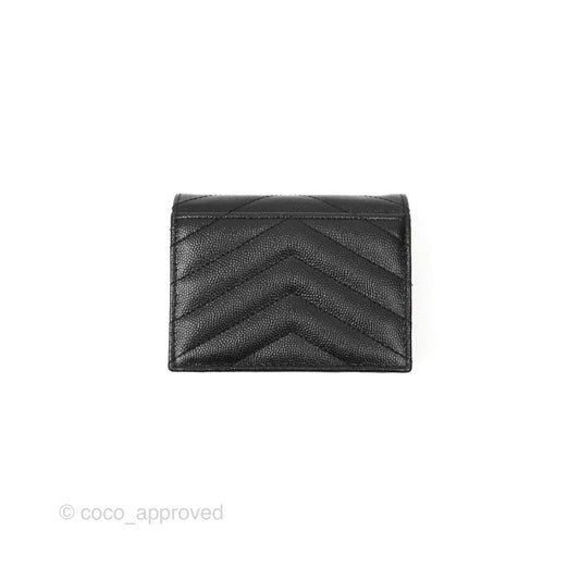 Saint Laurent Cassandre Matelasse Flap Card Case Black Grain De Poudre Leather