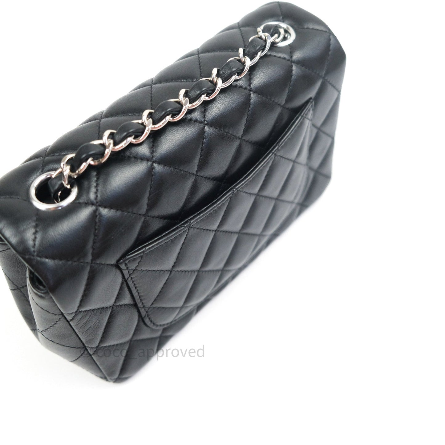 Chanel Quilted Mini Rectangular Black Lambskin Silver Hardware