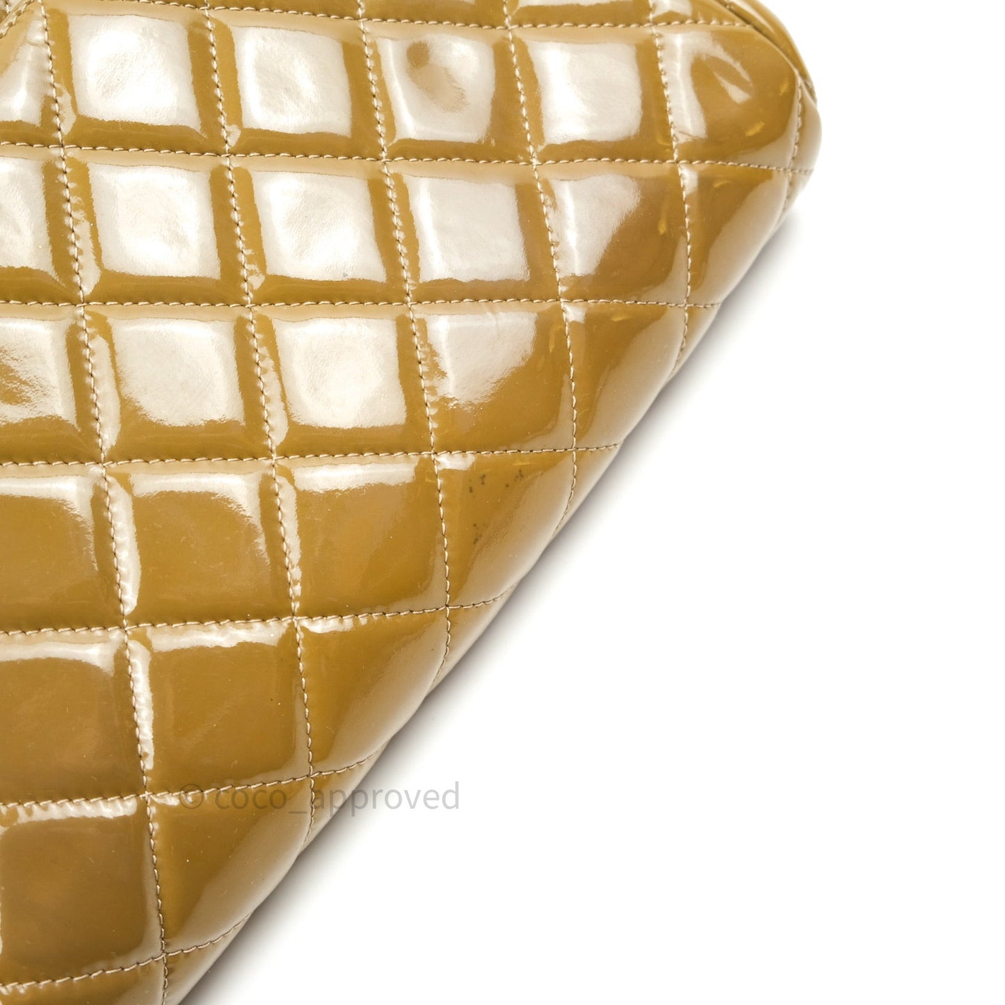 Chanel Quilted Clutch with Chain Khaki Patent Leather Silver Hardware