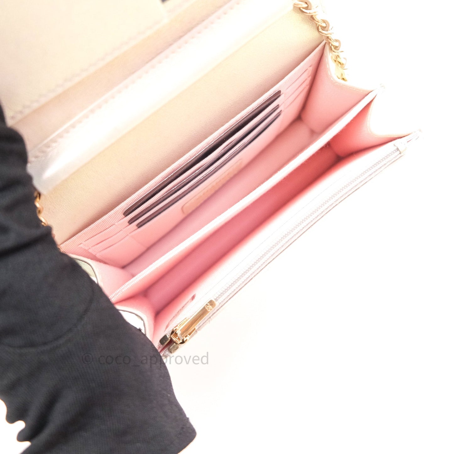 Chanel Quilted Mini Wallet on Chain WOC Iridescent Ivory Gold Hardware 20A