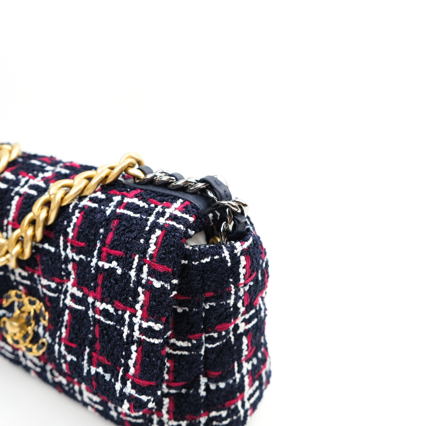 Chanel 19 Small Tweed Red Navy Mixed Hardware