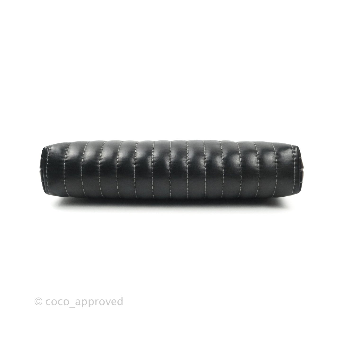 Chanel Vertical Stitch Kiss Lock Black Lambskin Clutch Silver Hardware