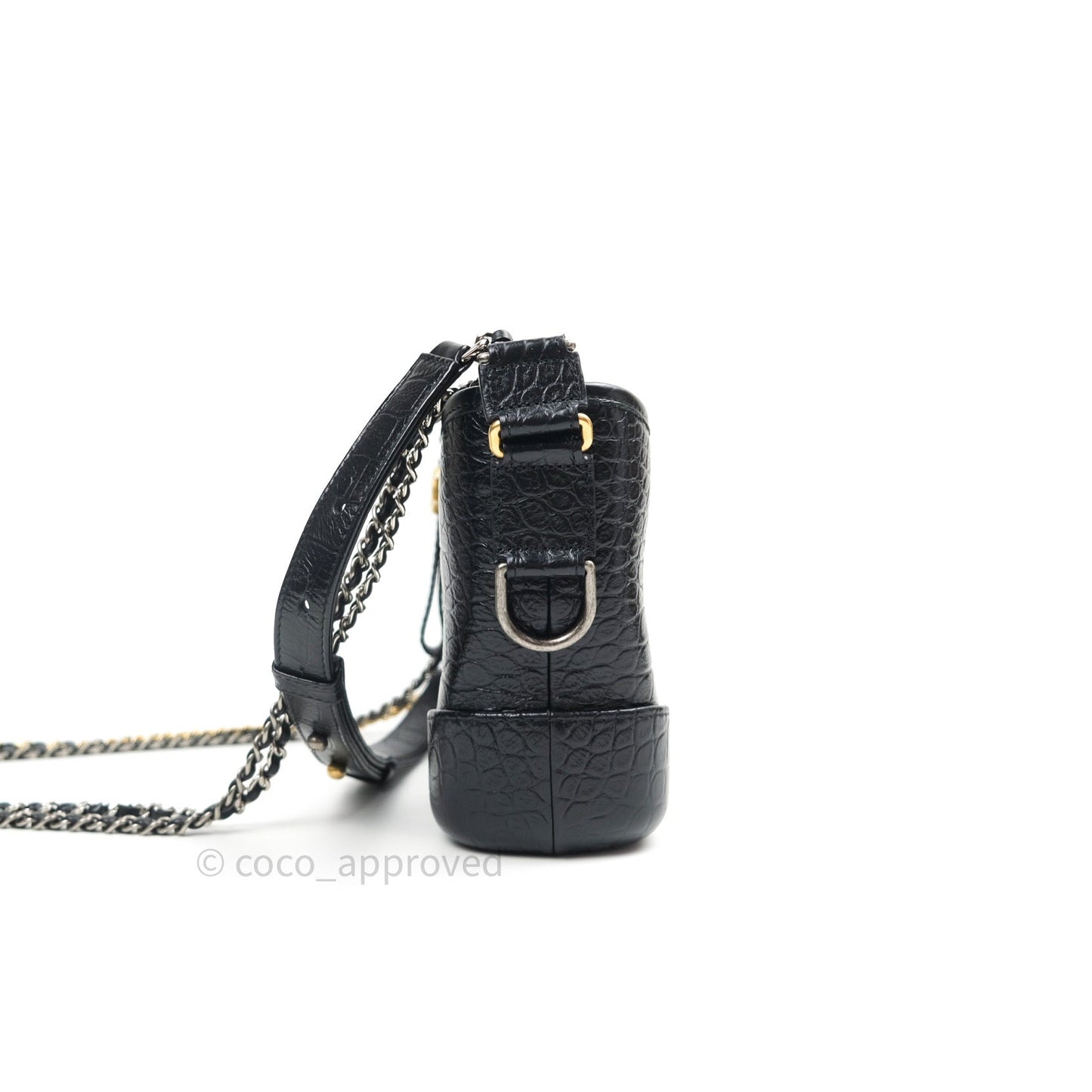 Chanel Crocodile Embossed Calfskin Small Gabrielle Cocodile Hobo Black