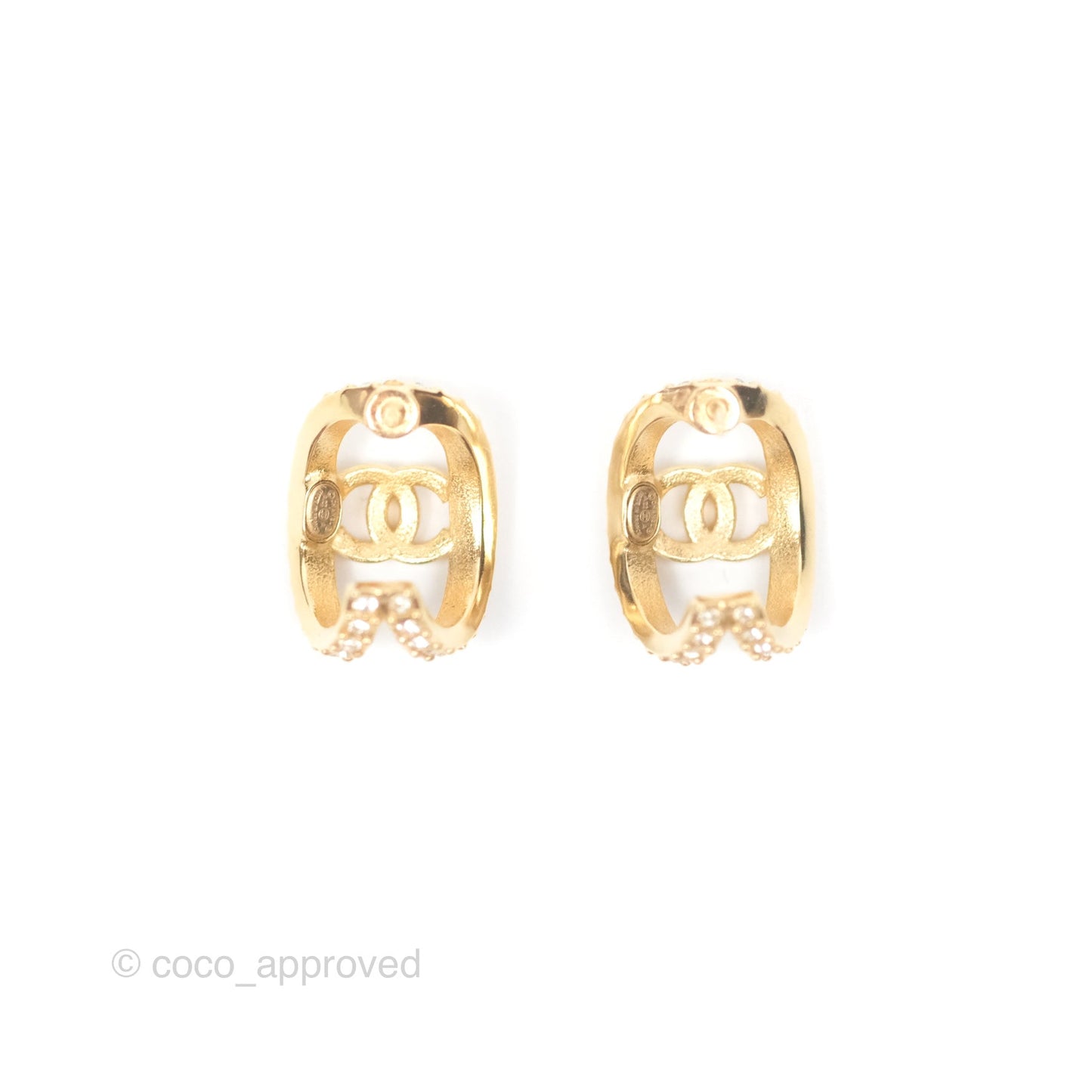 Chanel CC Hoop Crystal Earrings Gold Tone 22A