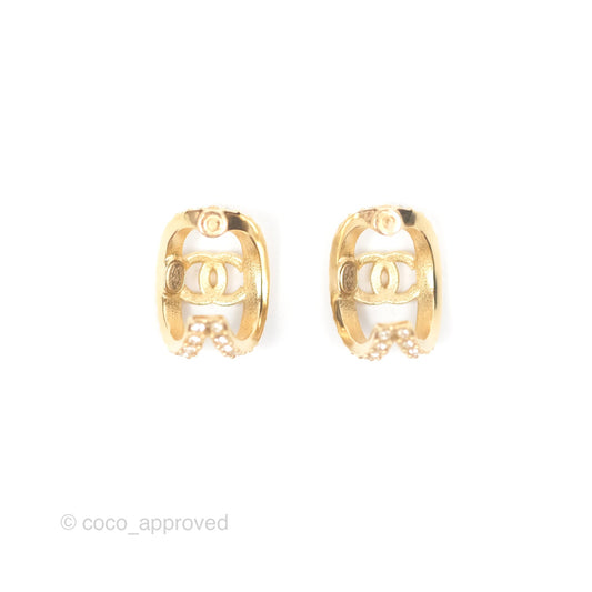 Chanel CC Hoop Crystal Earrings Gold Tone 22A