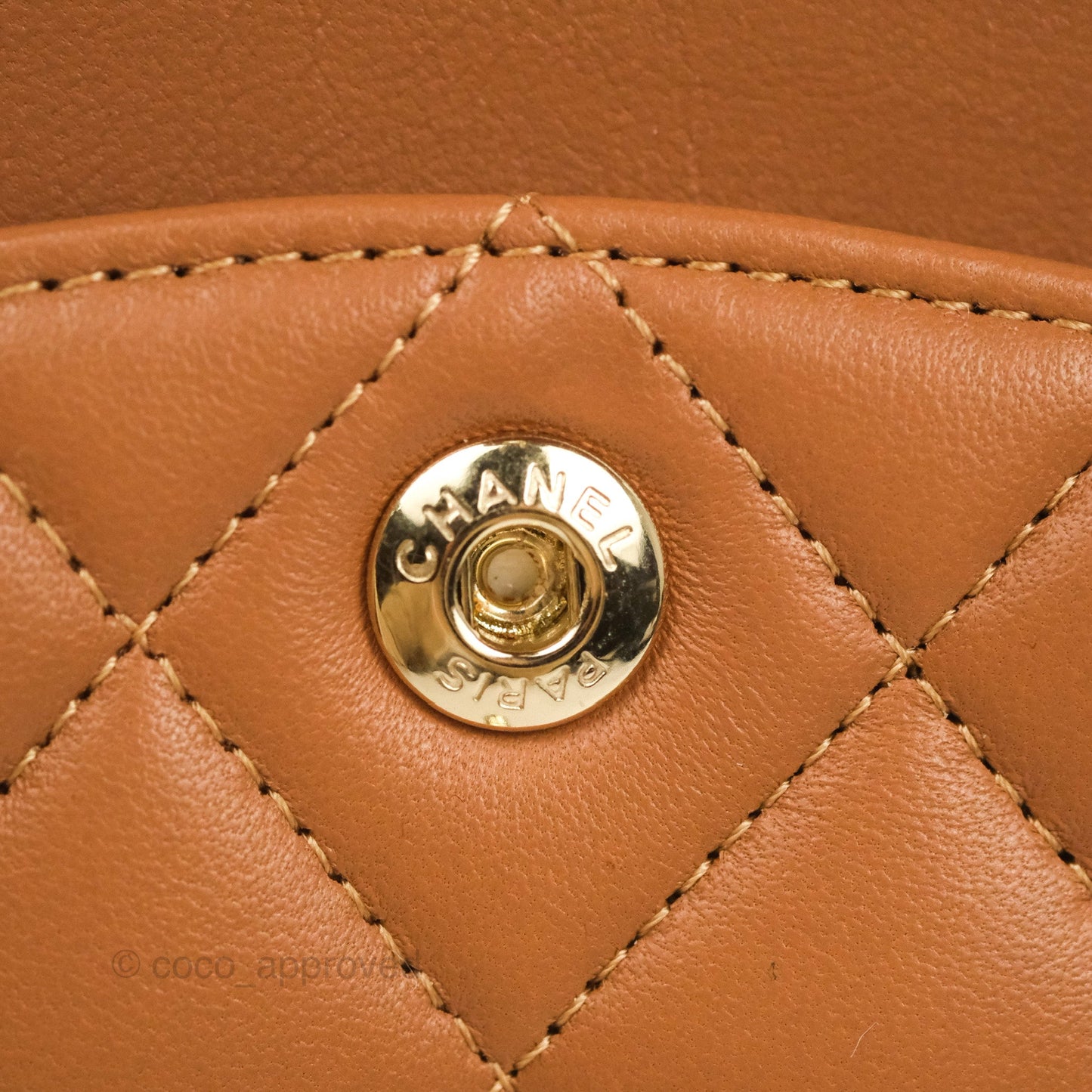 Chanel Small Classic Quilted Flap Dark Beige Caramel Lambskin Gold Hardware