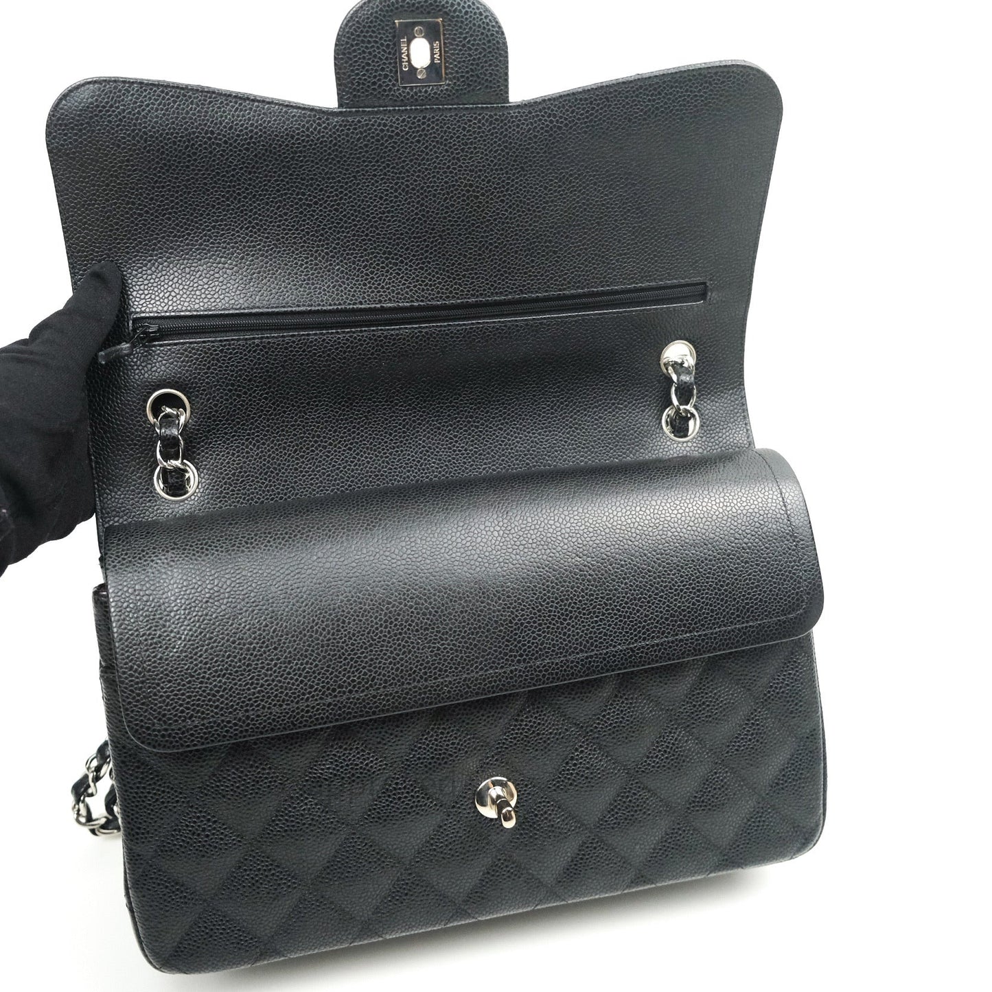 Chanel Classic Jumbo Double Flap Black Caviar Silver Hardware⁣⁣