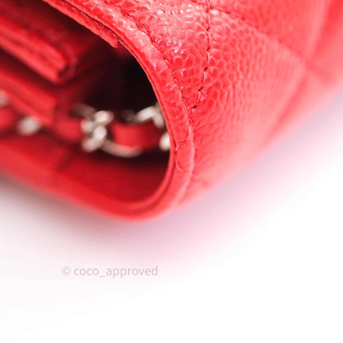Chanel Quilted Mini Wallet on Chain WOC Brick Red Caviar Silver Hardware
