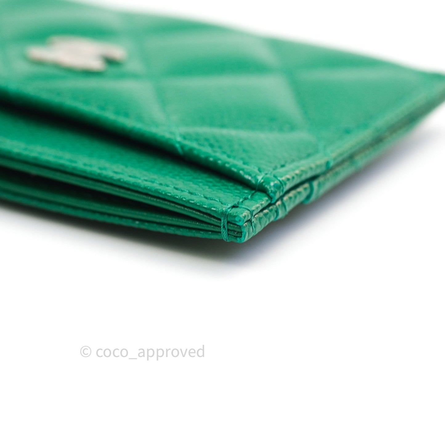 Chanel Quilted Classic Green Caviar Silver Hardware Flat Card Holder