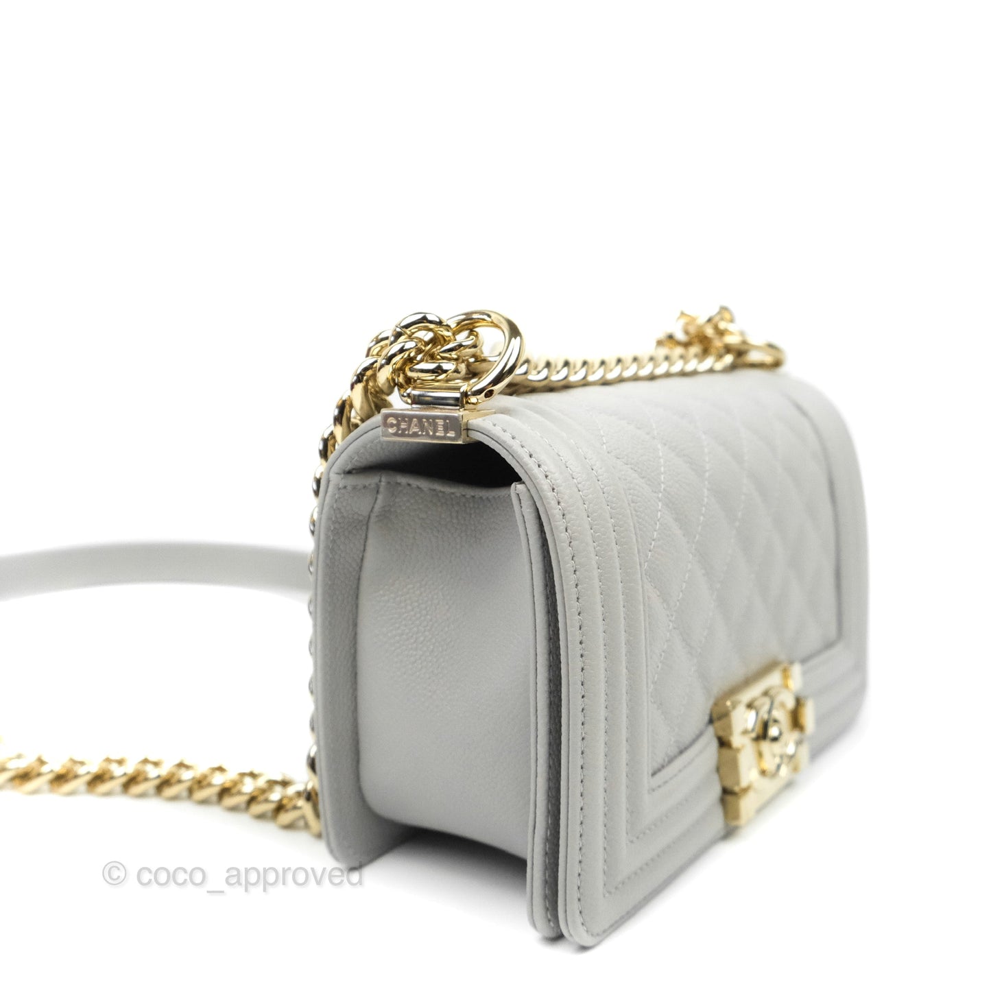 Chanel Small Boy Grey Caviar Gold Hardware