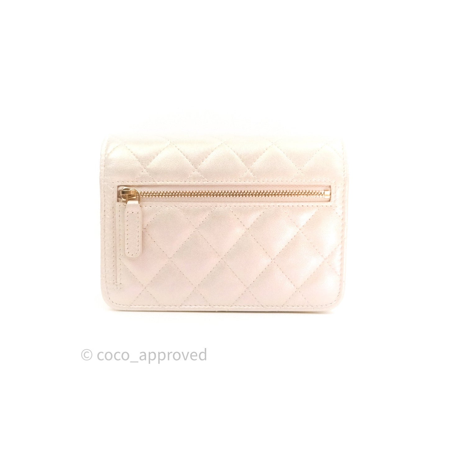 Chanel Quilted Mini Wallet on Chain WOC Iridescent Ivory Gold Hardware 20A