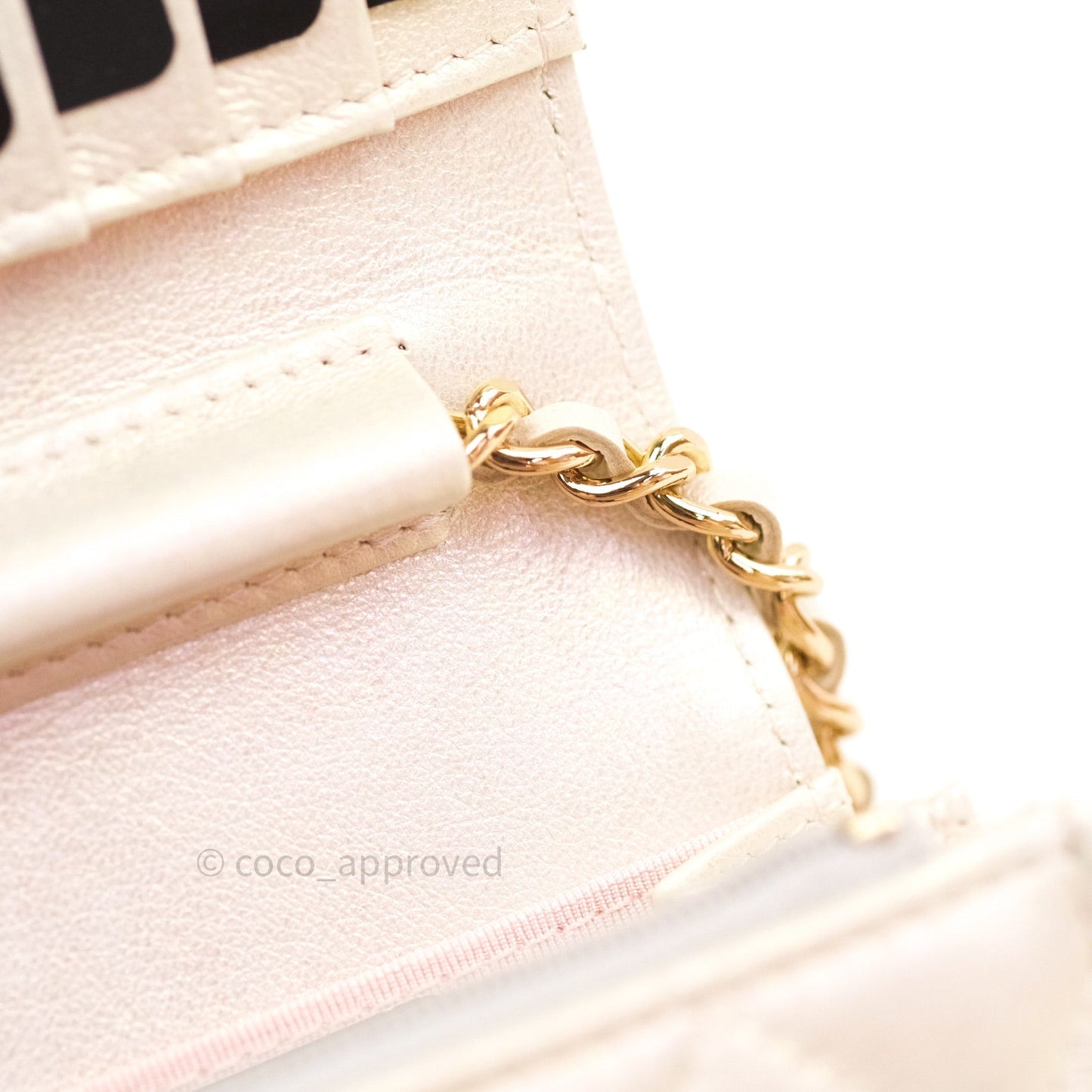 Chanel Quilted Mini Wallet on Chain WOC Iridescent Ivory Gold Hardware 20A