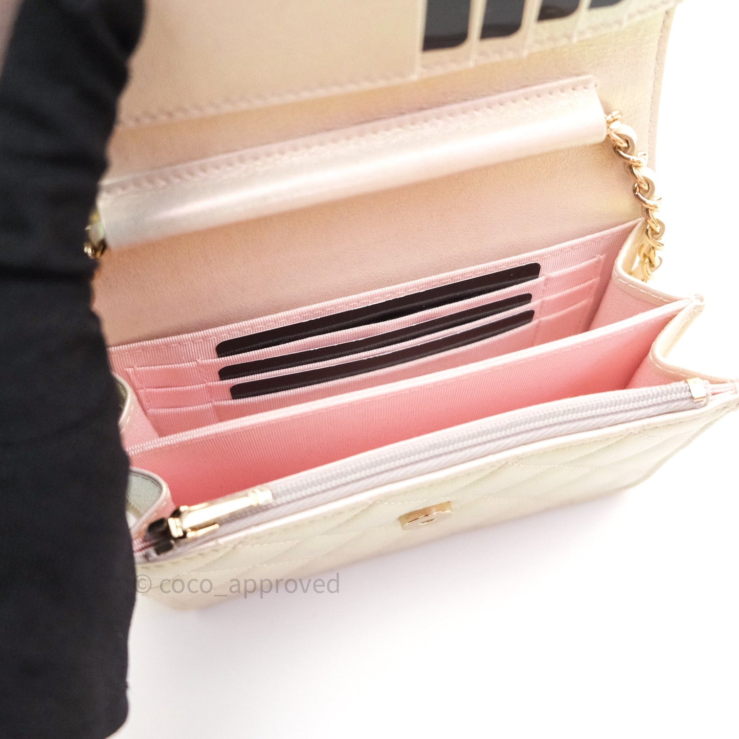 Chanel Quilted Mini Wallet on Chain WOC Iridescent Ivory Gold Hardware 20A