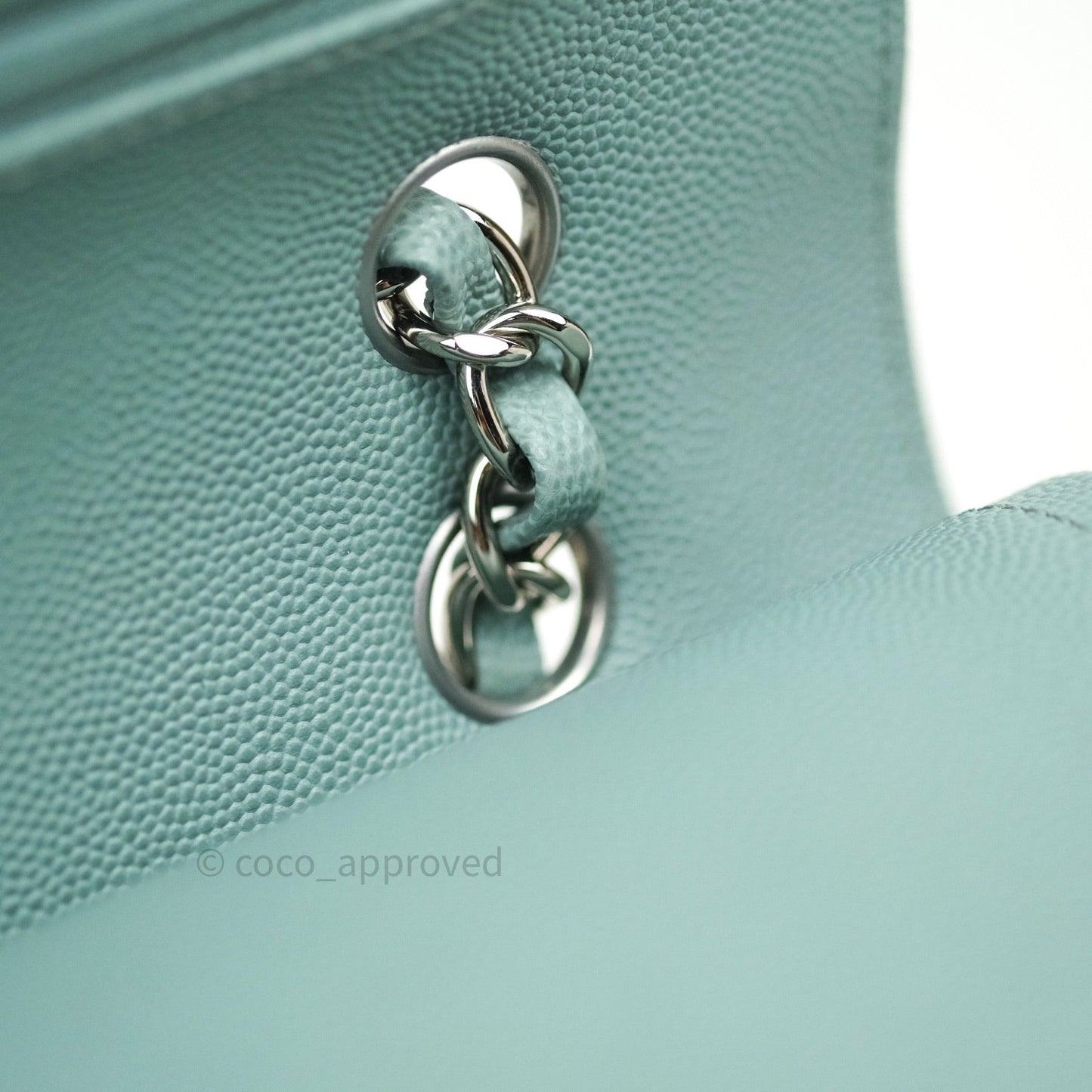 Chanel Classic M/L Medium Double Flap Bag Light Blue Caviar Silver Hardware 18C