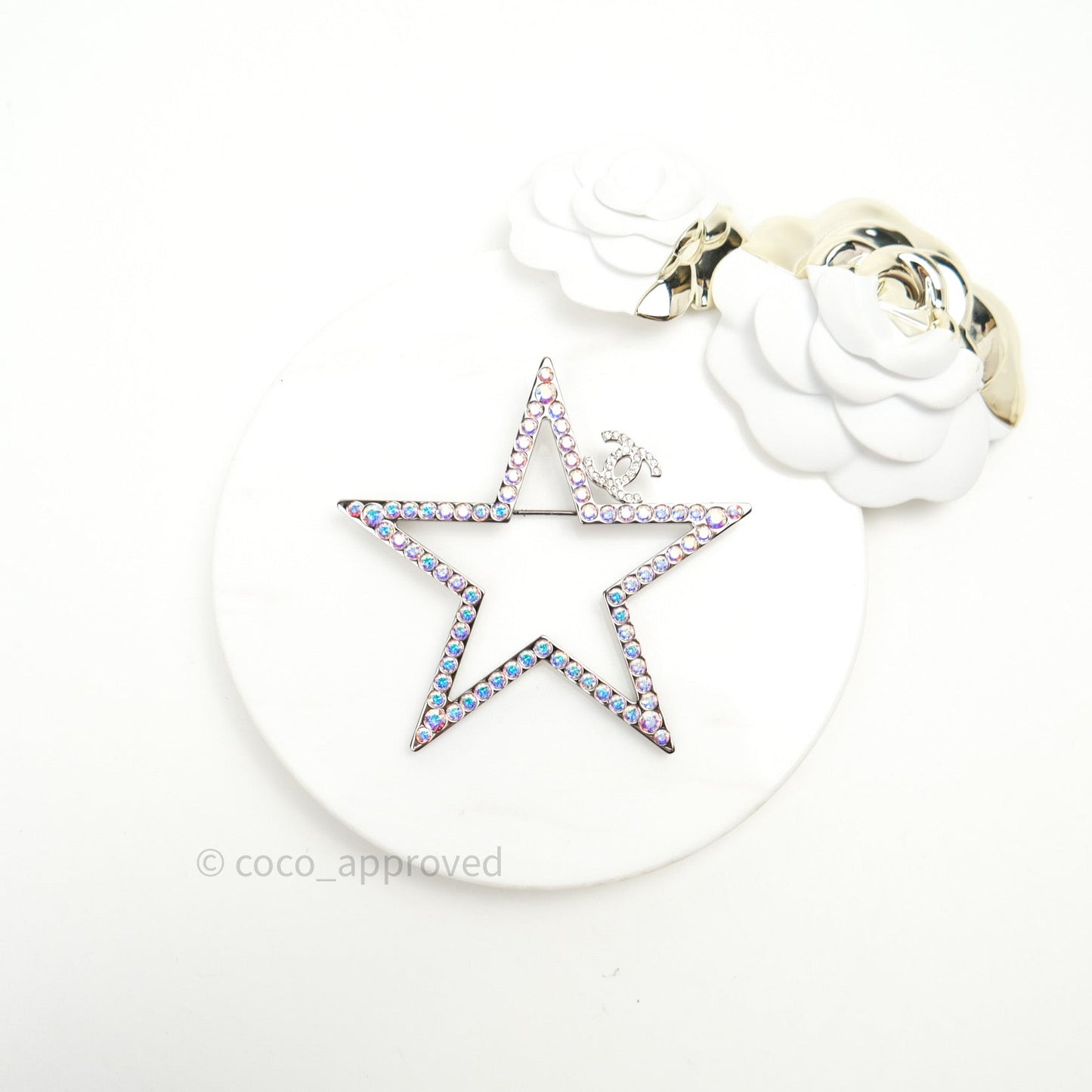 Chanel Ruthenium Crystal Star CC Brooch