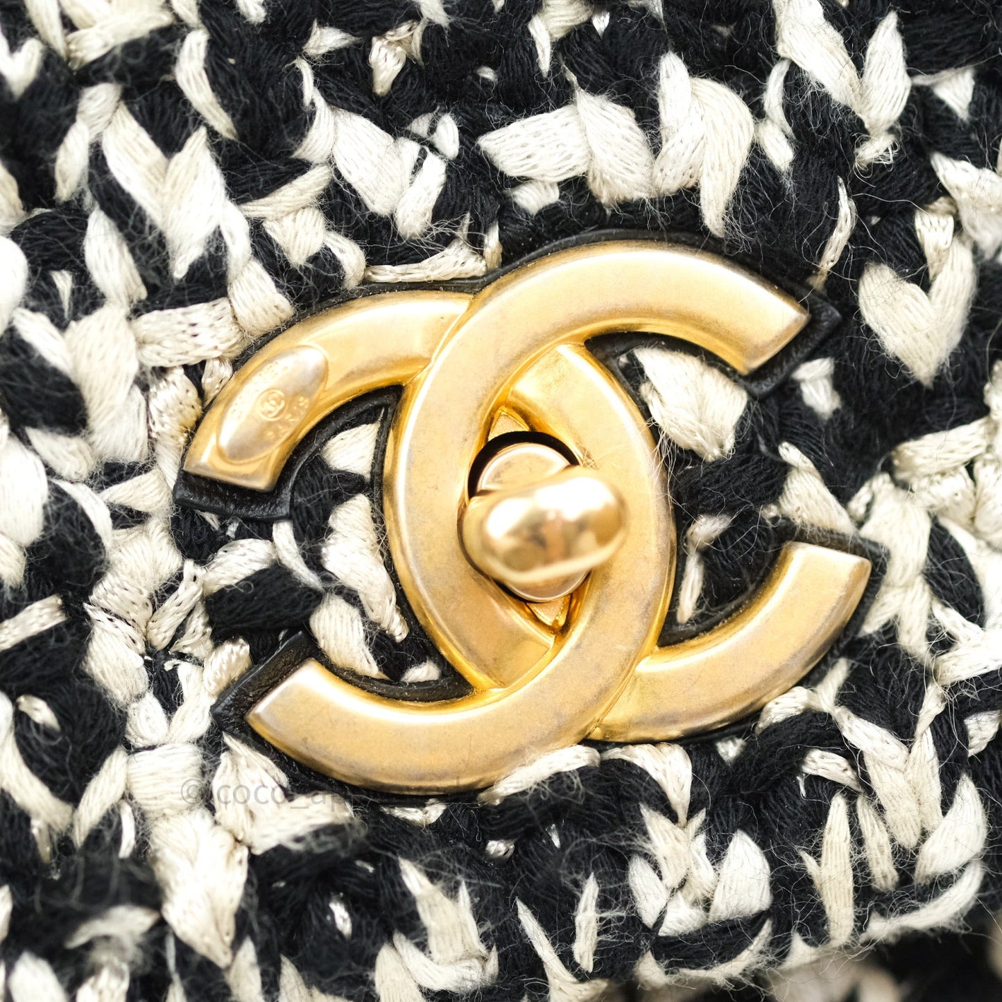 Chanel Flap Bag Tweed Black White Crochet Top Handle