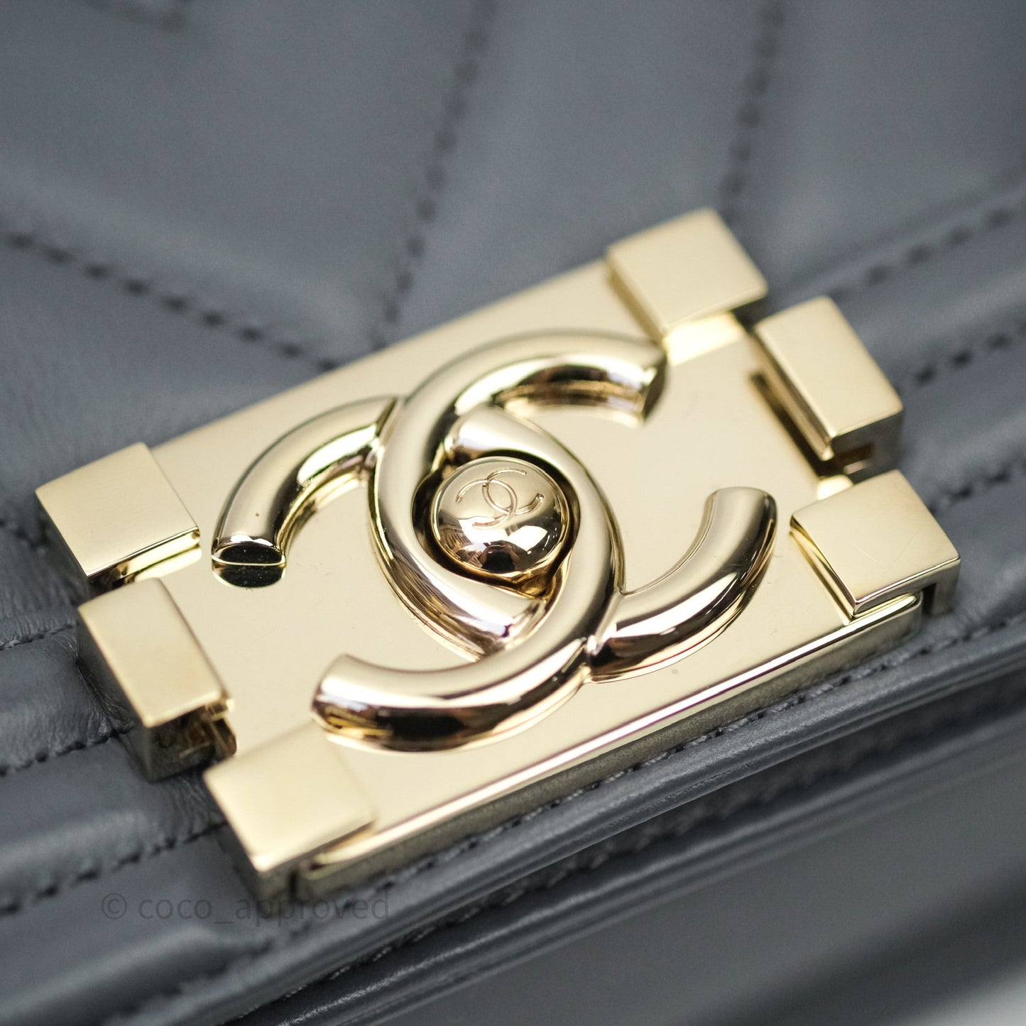 Chanel Small Boy Chevron Grey Calfskin Gold Hardware