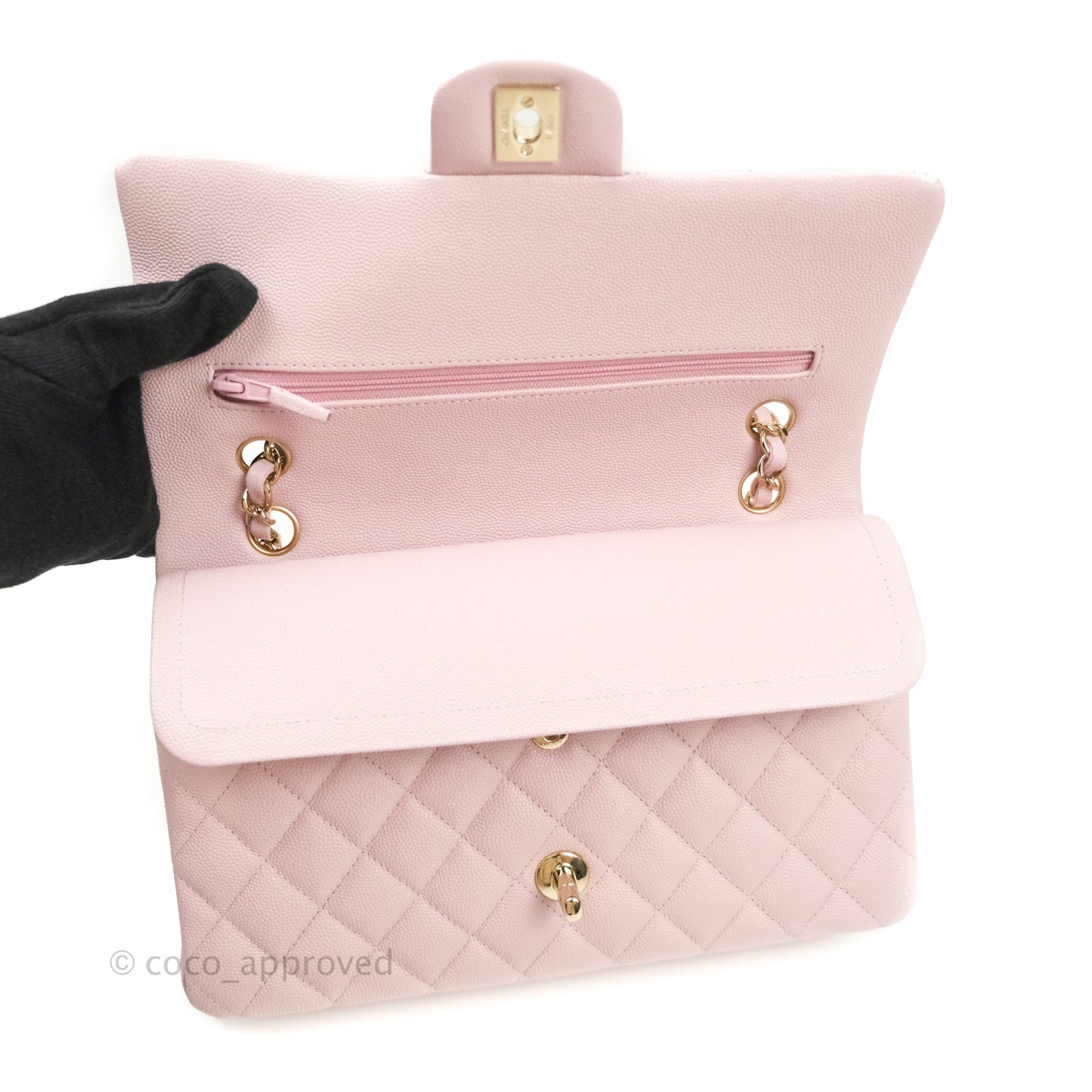 Chanel Classic M/L Medium Double Flap Bag Light Pink Caviar Gold Hardware