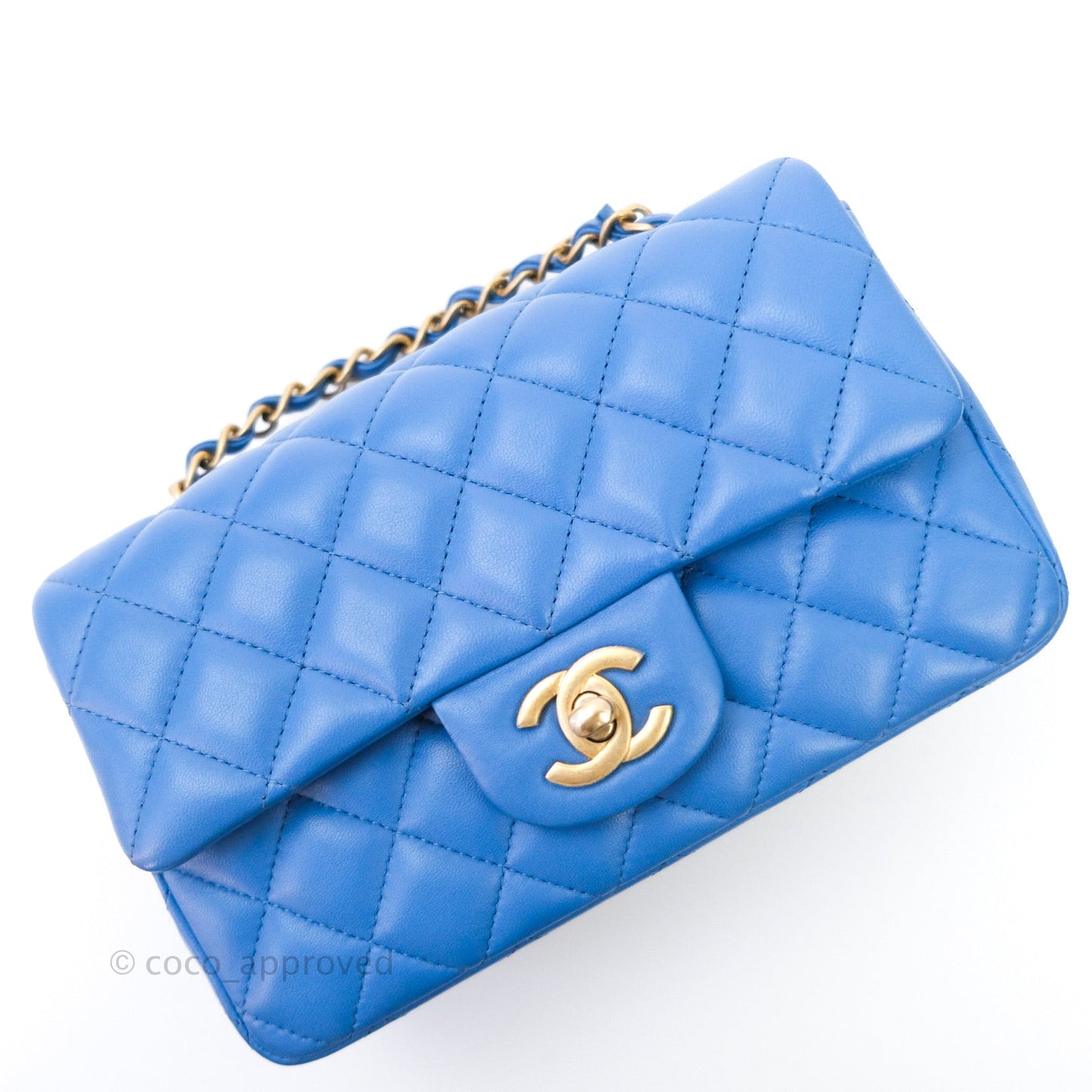 Chanel Quilted Mini Rectangular Blue Lambskin Gold Hardware