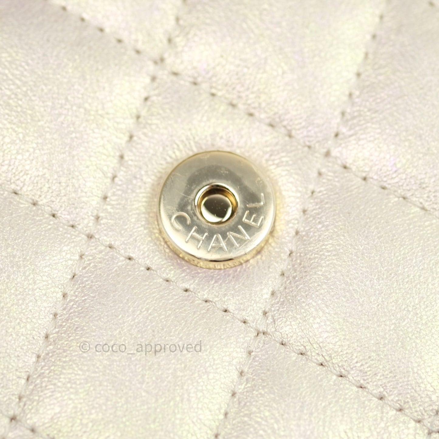Chanel Quilted Mini Wallet on Chain WOC Iridescent Ivory Gold Hardware 20A