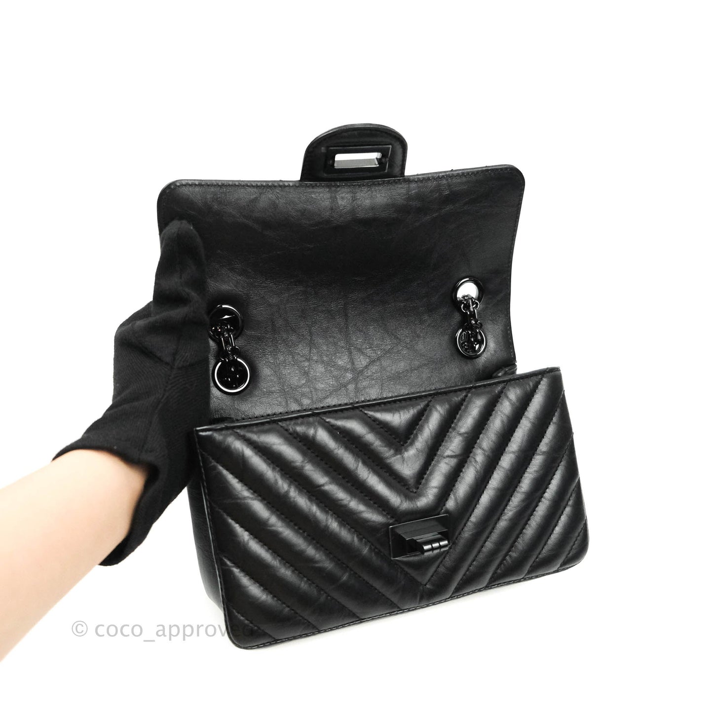 Chanel Mini Reissue 224 So Black Chevron Calfskin Black Hardware