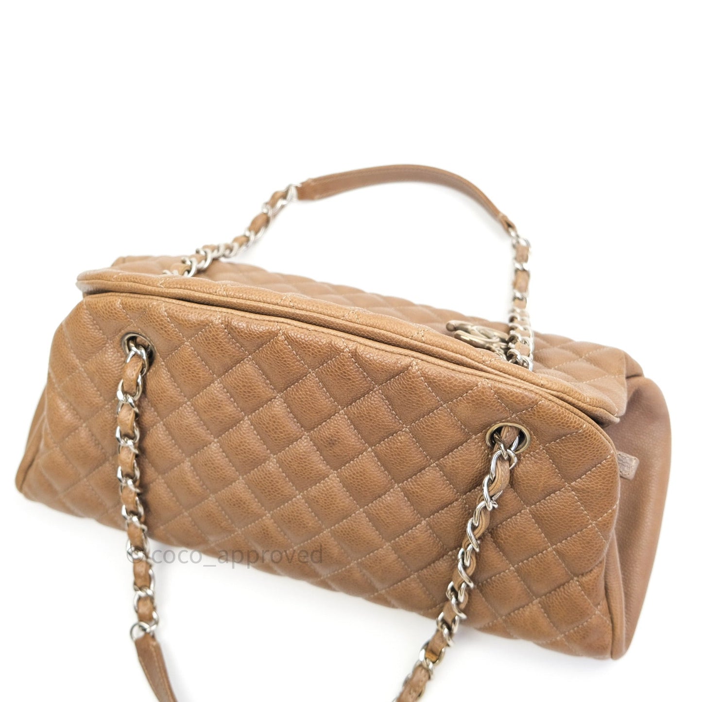 Chanel Mademoiselle Bowling Medium Light Brown Caviar Leather Silver Hardware