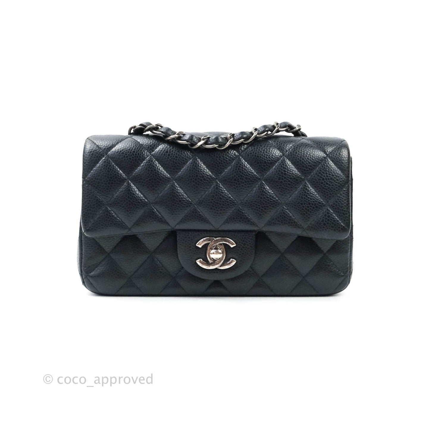 Chanel Quilted Mini Rectangular Very Dark Navy (Look Black) Caviar Ruthenium Hardware