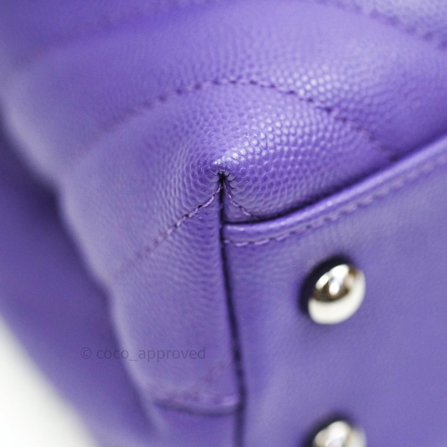 Chanel Mini Coco Handle Chevron Purple Caviar Quilted Dark Silver Hardware