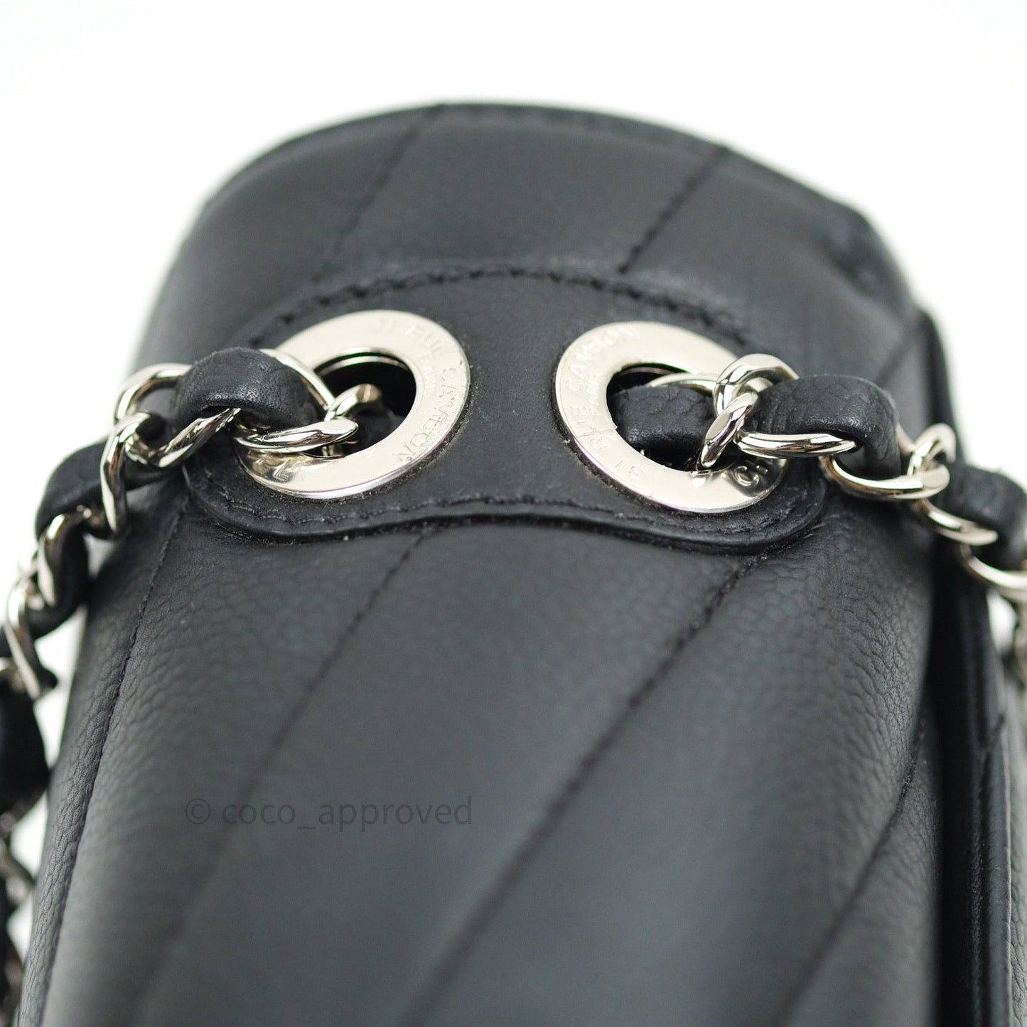 Chanel Medium Chevron Grained Calfskin Black Silver Hardware