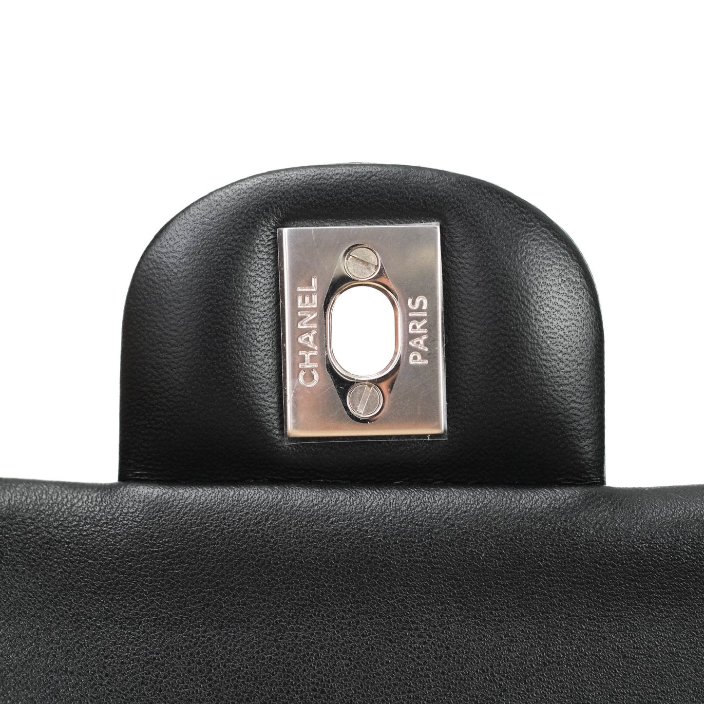 Chanel Classic M/L Medium Double Flap Bag Black Lambskin Silver Hardware