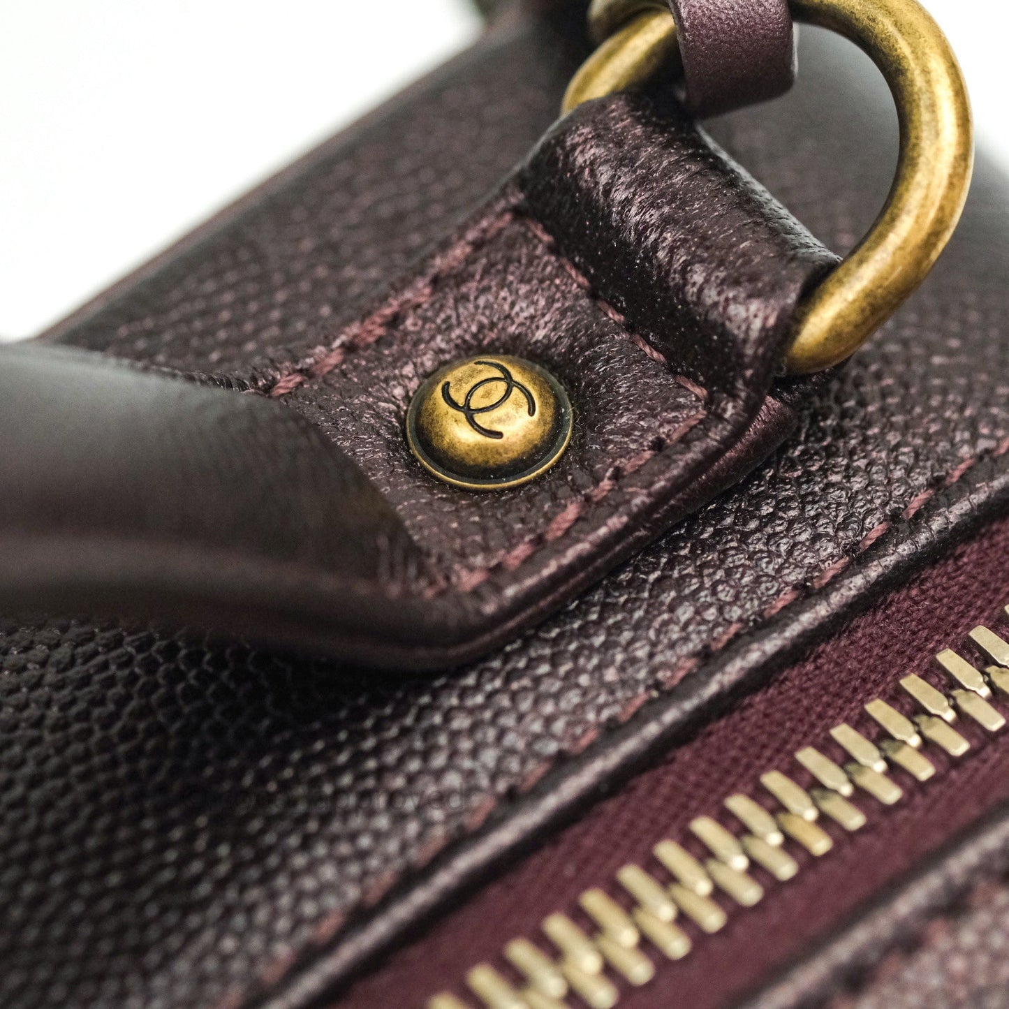 Chanel Quilted Medium CC Filigree Vanity Case Iridescent Burgundy Caviar Gold Hardware