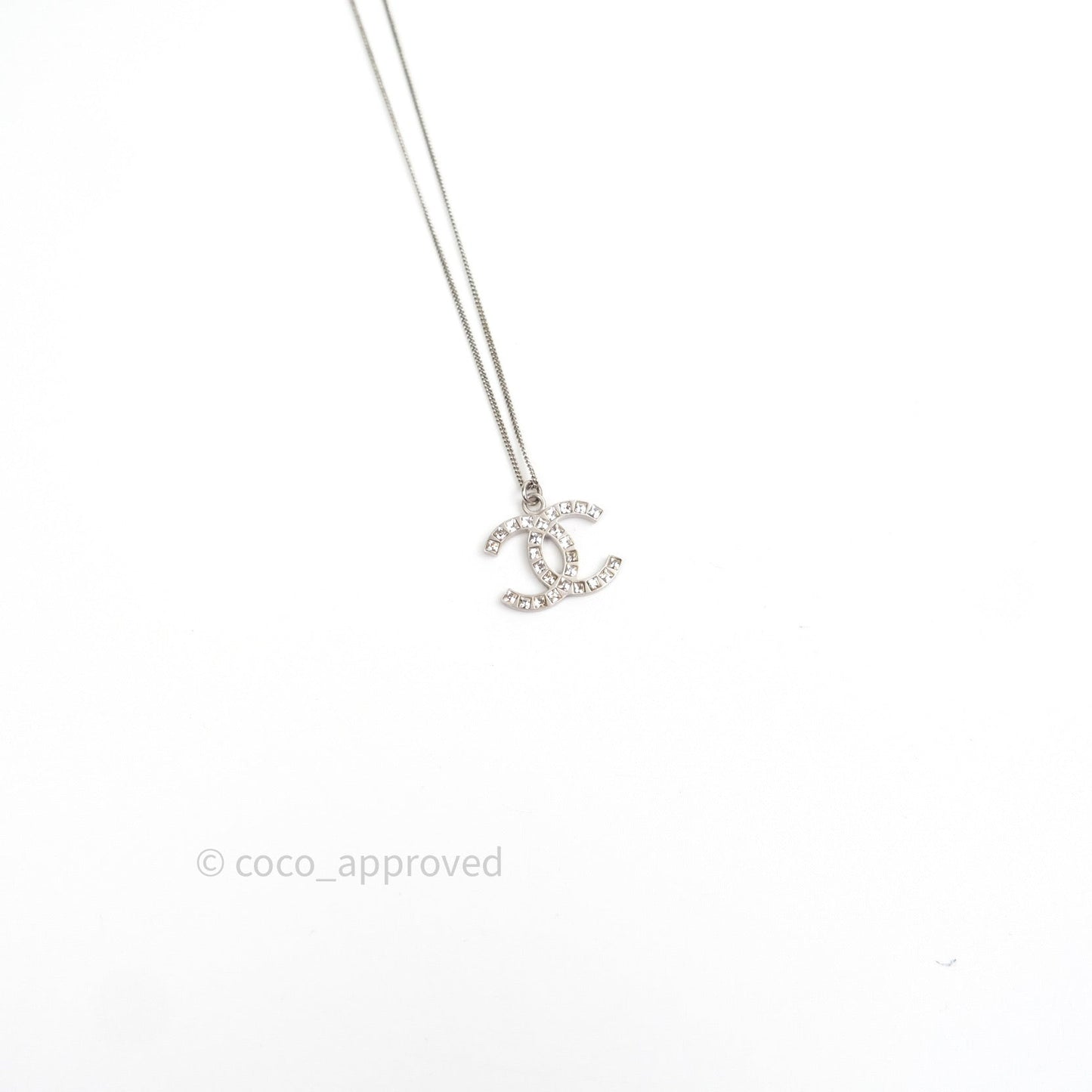 Chanel CC Necklace Silver Crystal