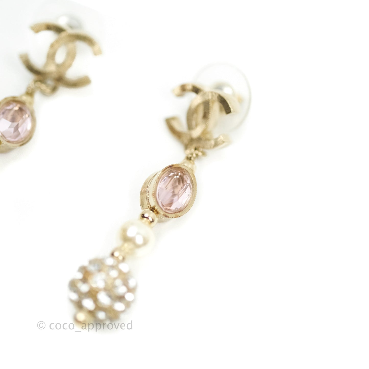 Chanel Crystal Gold Tone Drop Earrings 16P