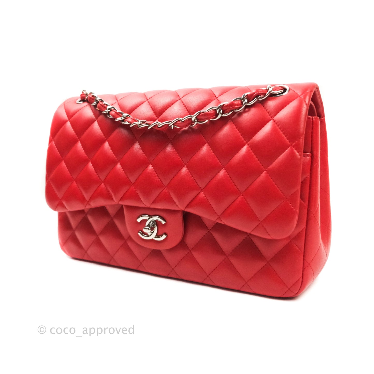 Chanel Jumbo Double Flap Red Lambskin Silver Hardware⁣⁣