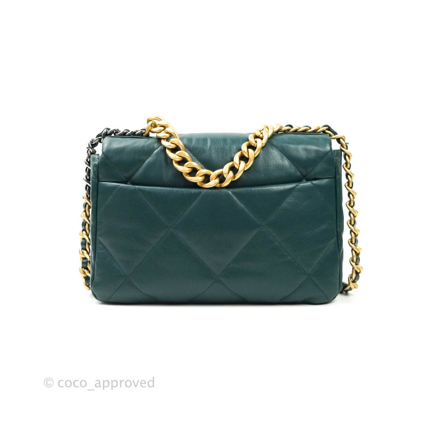 Chanel 19 Medium Dark Green Mixed Hardware Goatskin