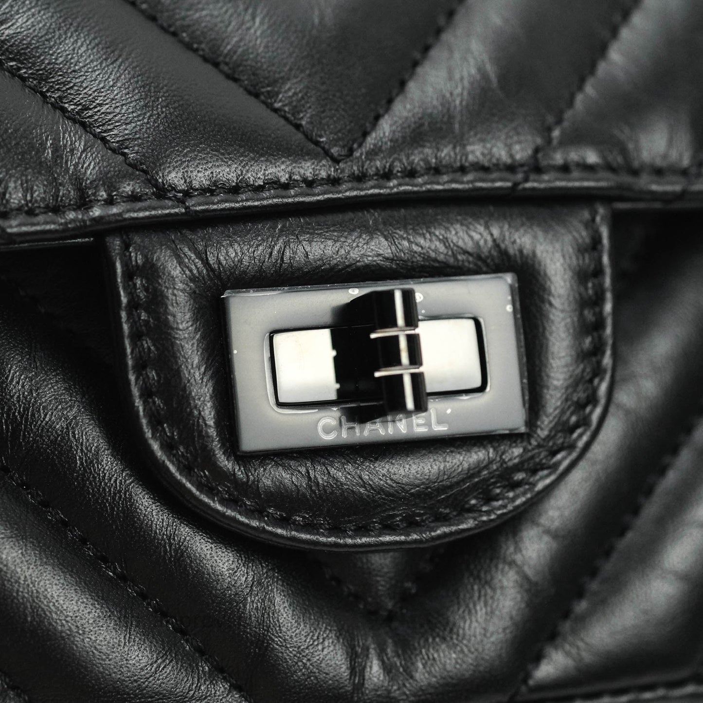 Chanel Mini Reissue 224 So Black Chevron Calfskin Black Hardware