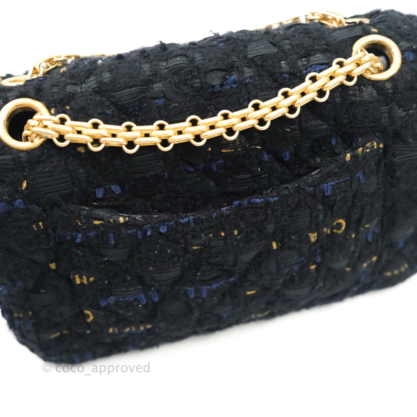 Chanel Mini Reissue 224 Black Navy Tweed Gold Hardware