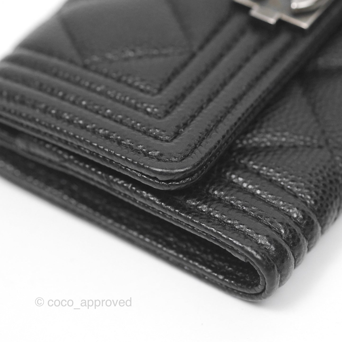 Chanel Quilted Boy Flap Card Holder Black Caviar Ruthenium Hardware
