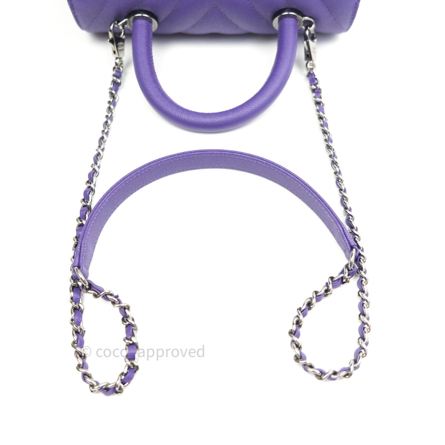 Chanel Mini Coco Handle Chevron Purple Caviar Quilted Dark Silver Hardware