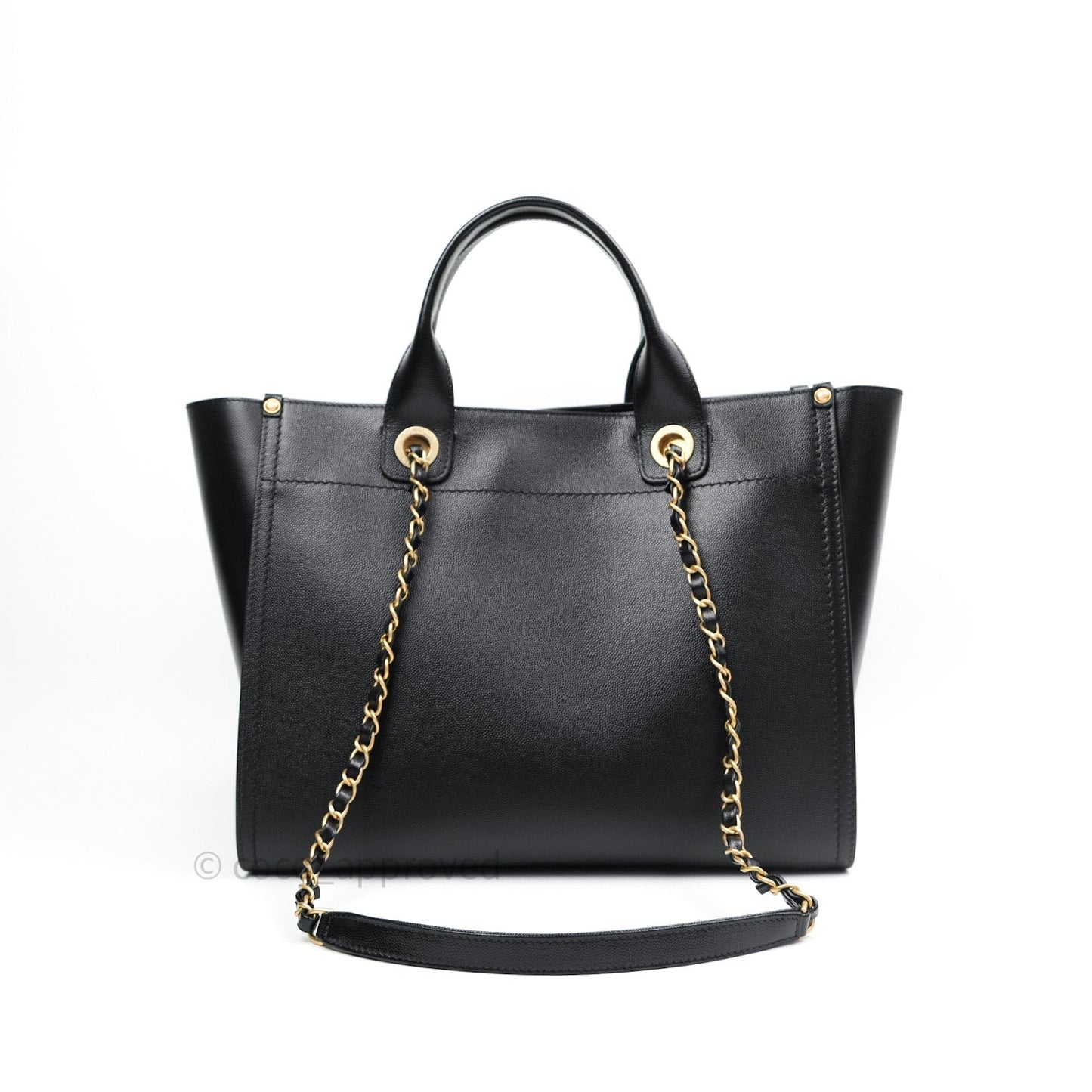 Chanel Small Studded Deauville Tote Black Caviar Gold Hardware