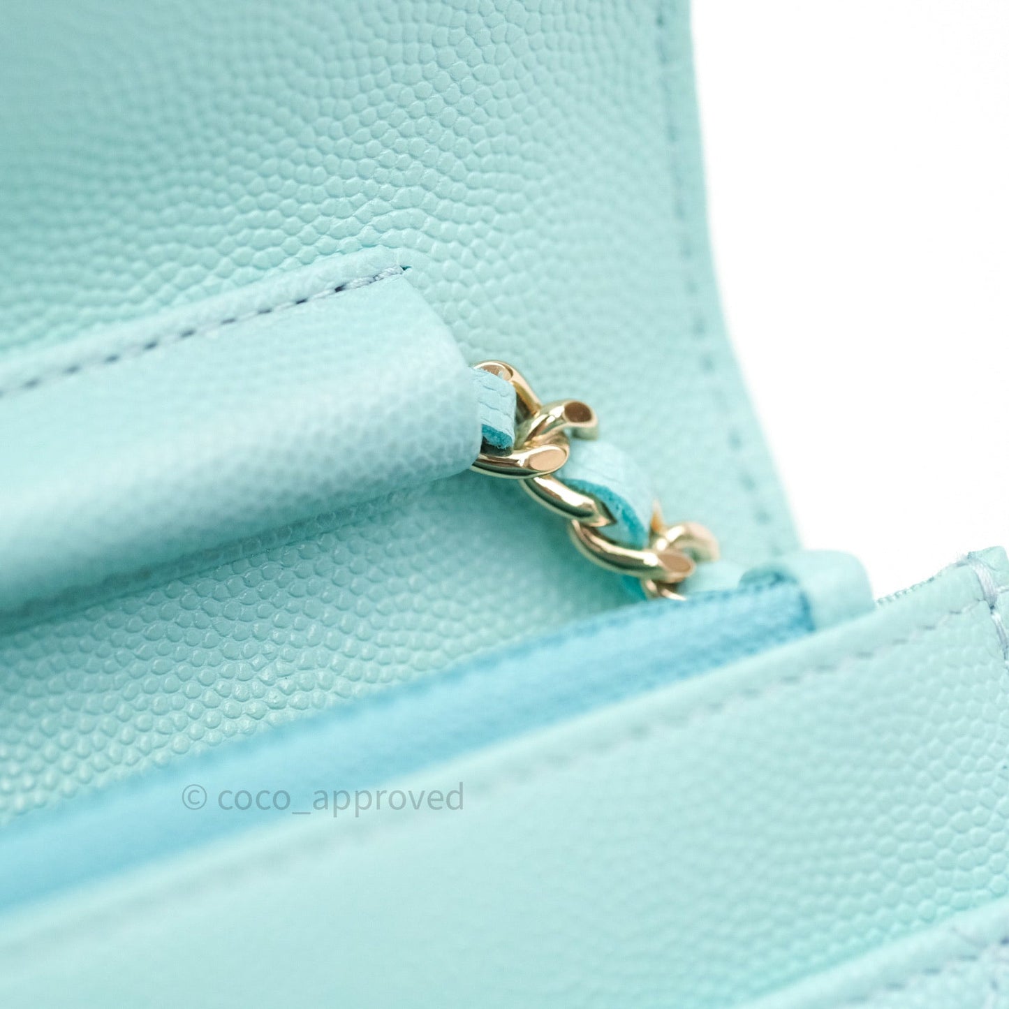 Chanel Quilted Wallet on Chain WOC Tiffany Blue Caviar Light Gold Hardware