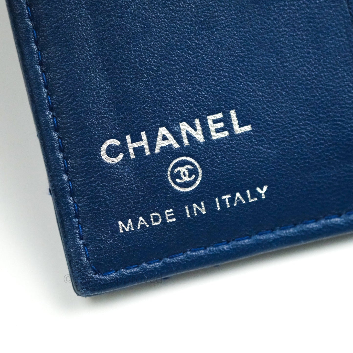 Chanel Blue Card Holder Lambskin Silver Hardware
