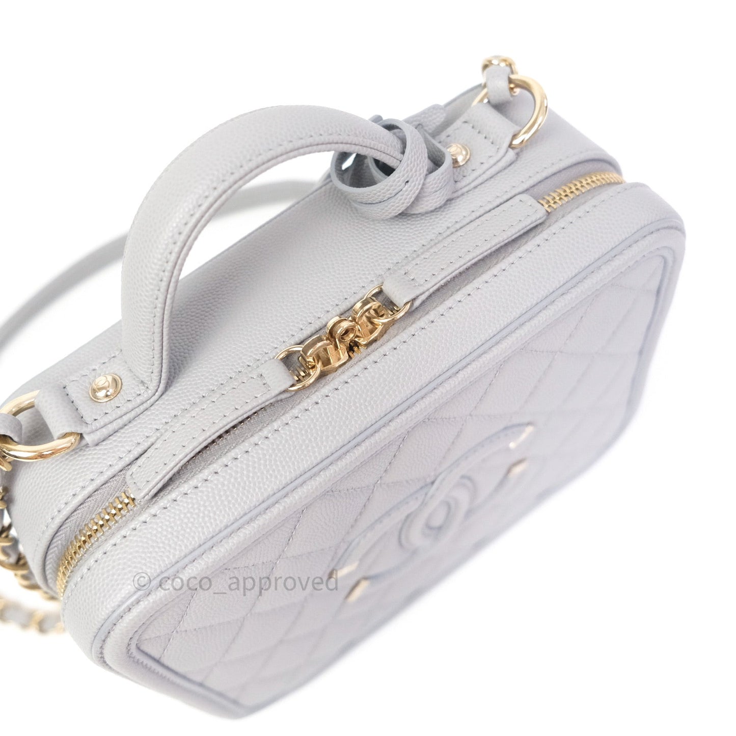 Chanel Quilted Medium CC Filigree Vanity Case Grey Caviar Light Gold Hardware