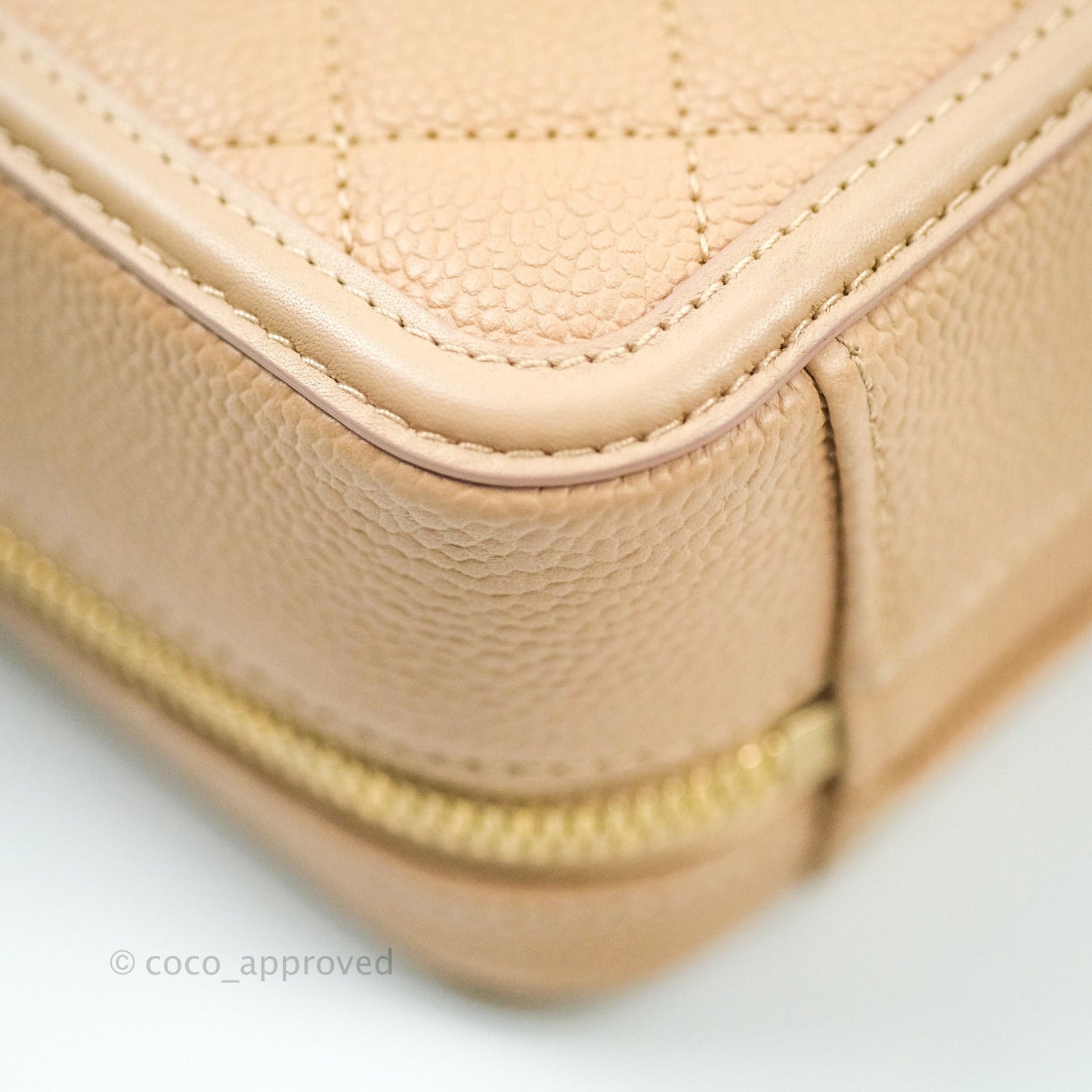 Chanel Quilted Small CC Filigree Vanity Case Beige Beige Caviar
