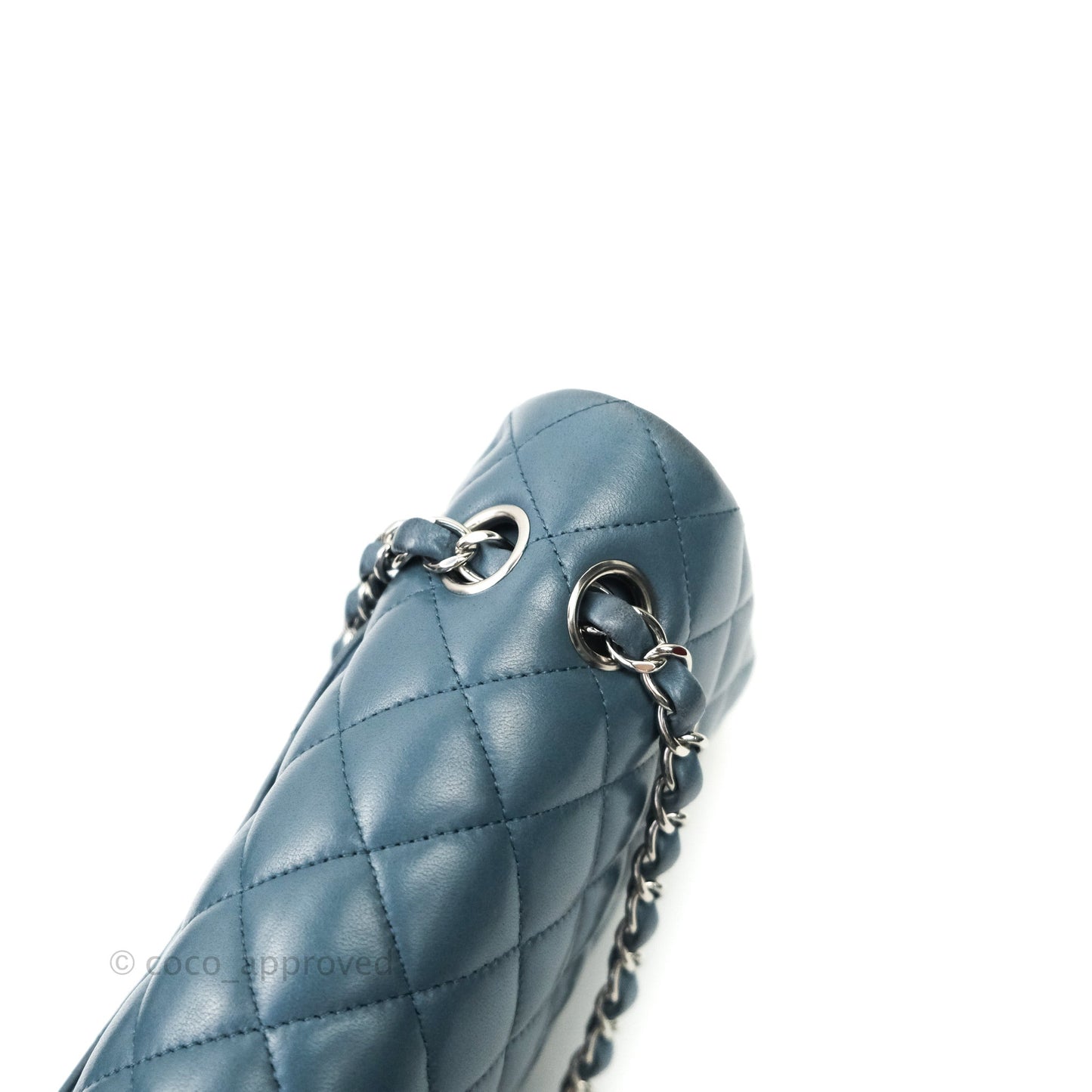 Chanel Classic M/L Medium Double Flap Blue Silver Hardware