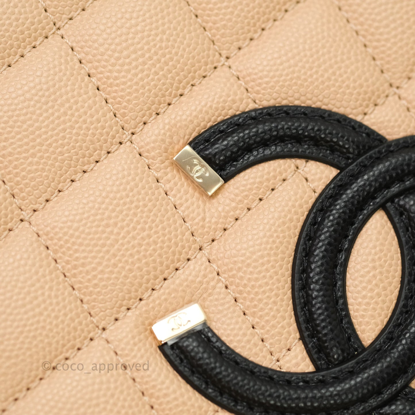 Chanel Quilted Large CC Filigree Vanity Case Beige Black Caviar