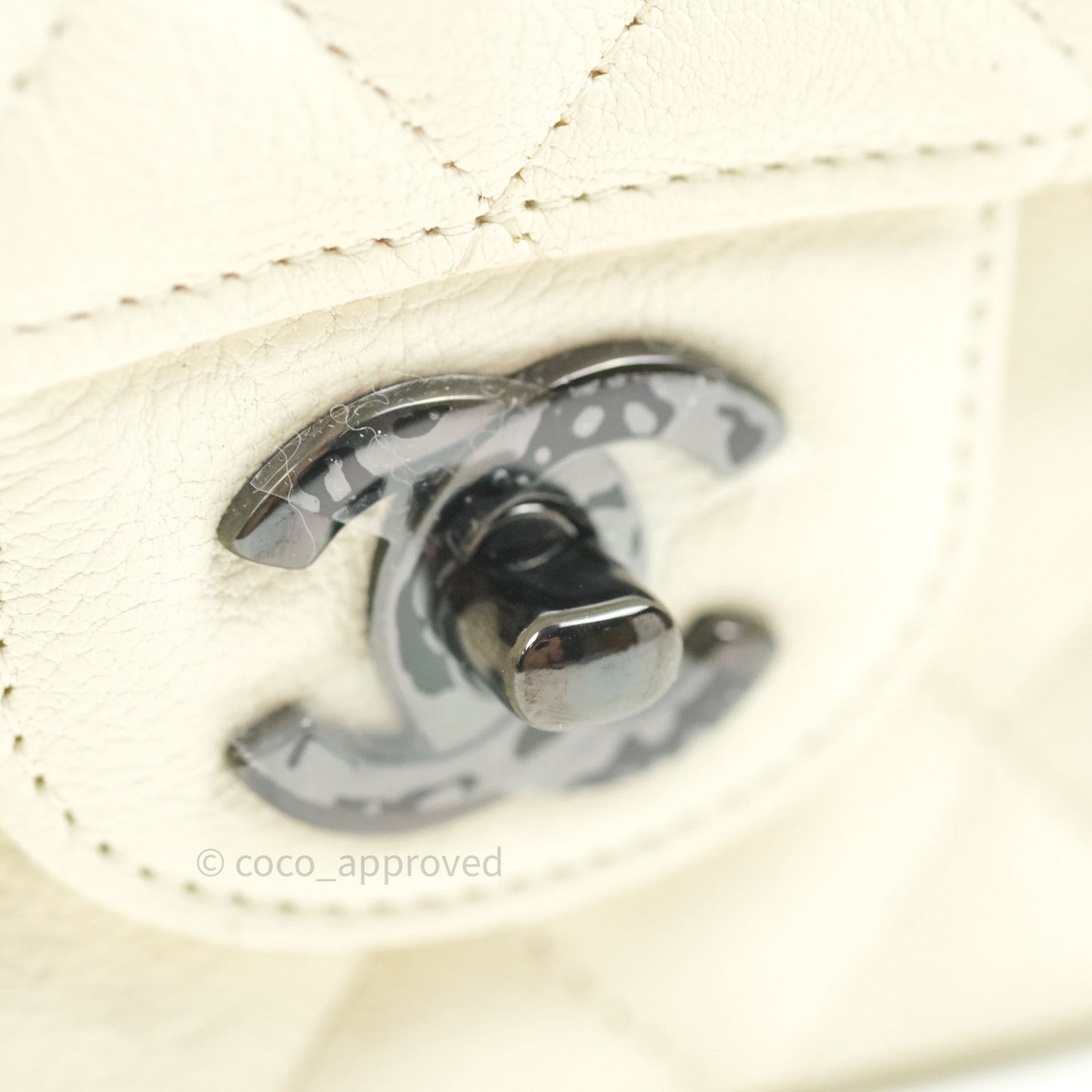 Chanel Quilted Mini Rectangular Flap Ivory Grained Calfskin Black Hardware