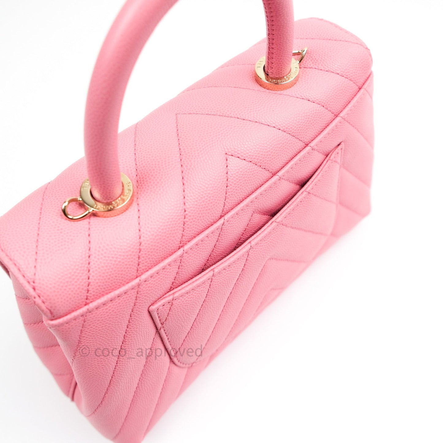 Chanel Mini Coco Handle Chevron Pink Caviar Quilted Gold Hardware
