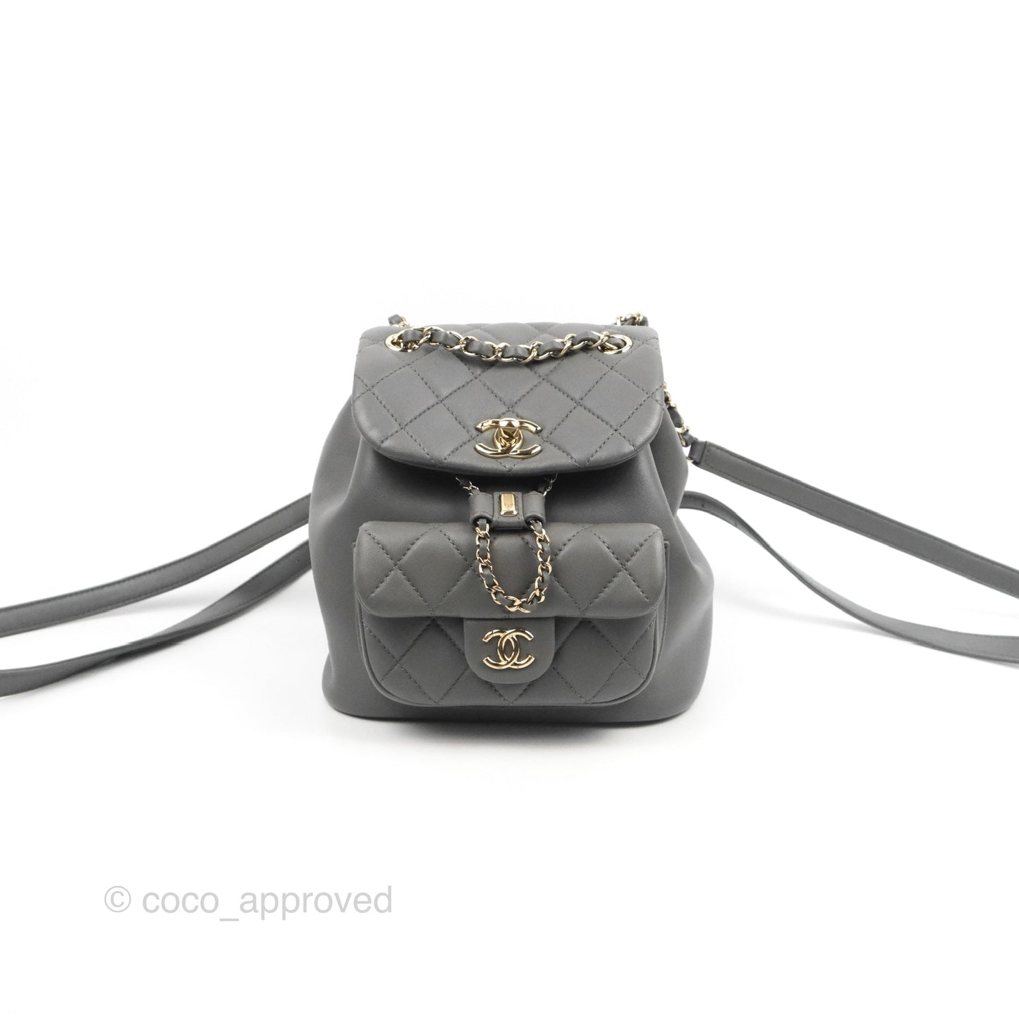 Chanel Quilted Small Duma Drawstring Backpack Grey Lambskin Gold Hardware 22A