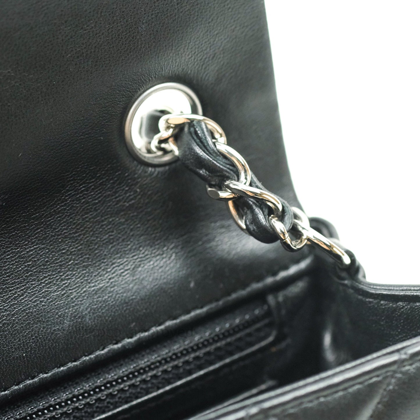 Chanel Quilted Mini Rectangular Black Lambskin Silver Hardware